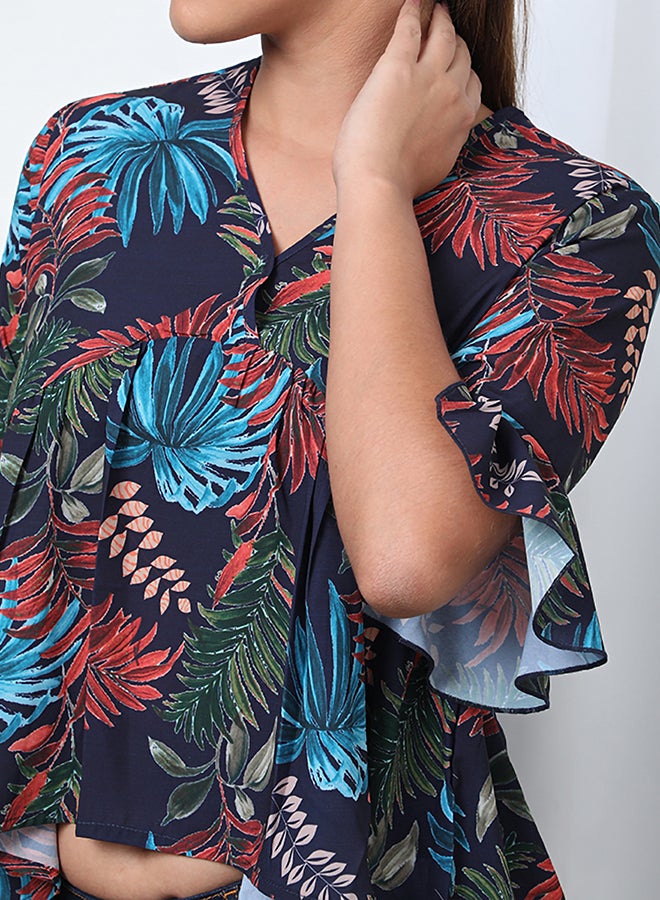 Aila Fashionable Floral V-Neck Blouse Top Navy Floral  - Image 5
