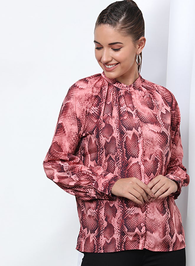 Aila Casual Printed Long Sleeve Blouse Peach - Image 1