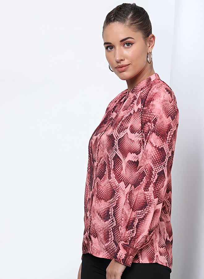Aila Casual Printed Long Sleeve Blouse Peach - Image 3