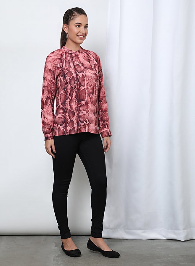 Aila Casual Printed Long Sleeve Blouse Peach - Image 5