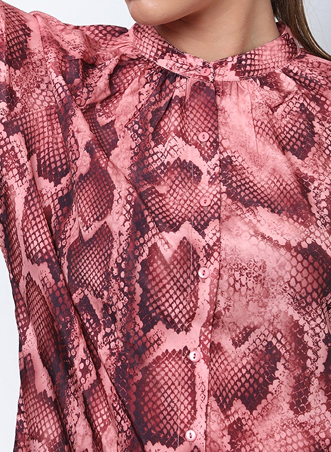 Aila Casual Printed Long Sleeve Blouse Peach - Image 4