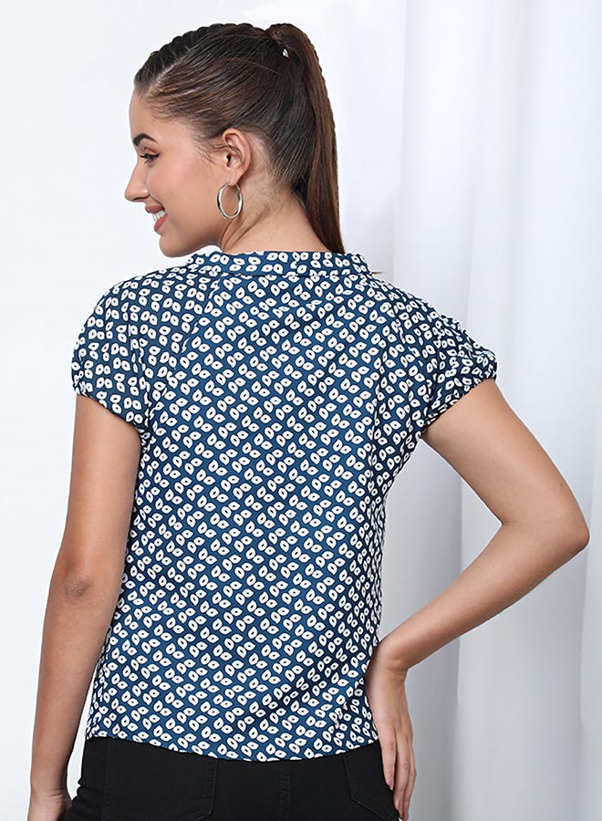 Aila Printed Pattern V- Neck Blouse Top Teal Floral  - Image 2