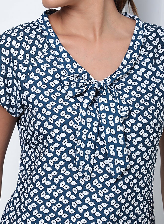 Aila Printed Pattern V- Neck Blouse Top Teal Floral  - Image 5