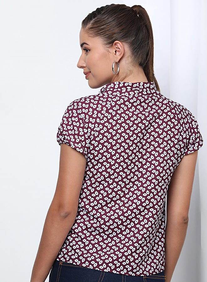 Aila Printed V- Neck Blouse Top Burgundy Floral  - Image 2