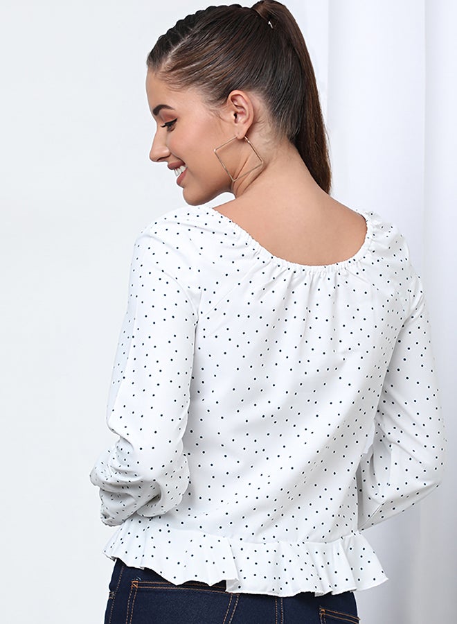 Aila - Casual Printed Blouse WHITE POLKA DOT - Image 1
