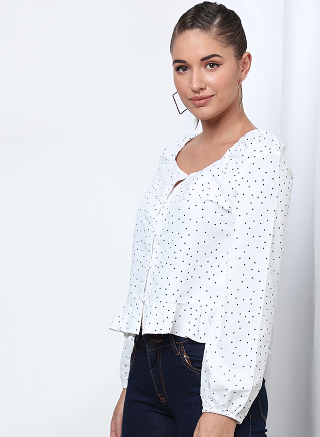 Aila - Casual Printed Blouse WHITE POLKA DOT - Image 1