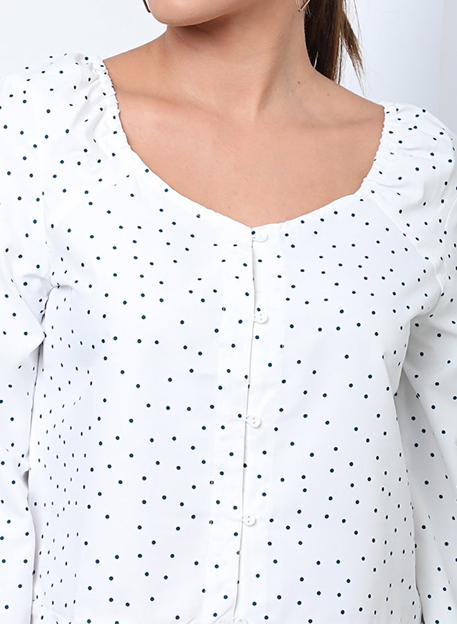 Aila - Casual Printed Blouse WHITE POLKA DOT - Image 1