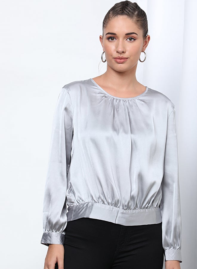 Aila Plain Ruched Top Grey  - Image 1