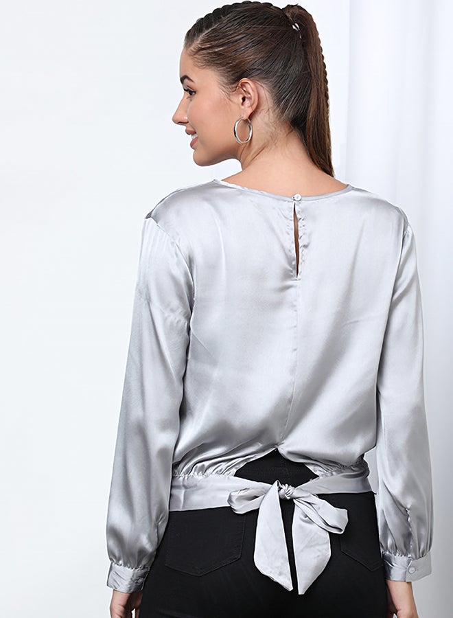 Aila Plain Ruched Top Grey  - Image 2