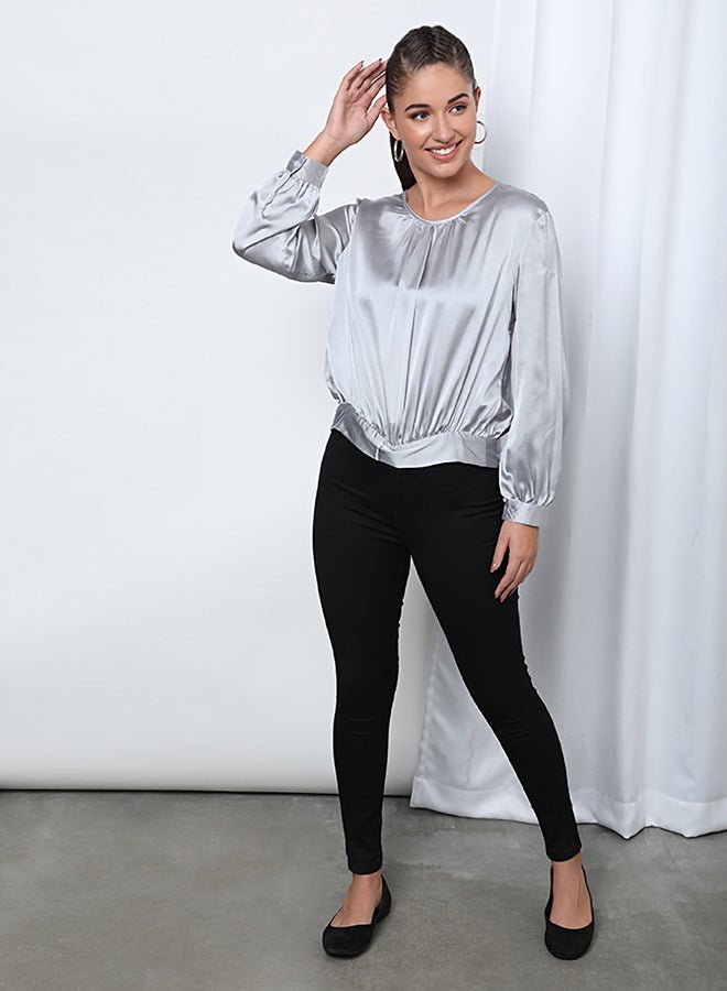 Aila Plain Ruched Top Grey  - Image 5