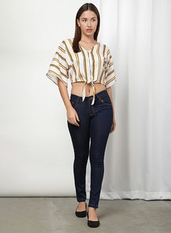 Aila Stripe Printed Crop Top Mustard White Stripes  - Image 1