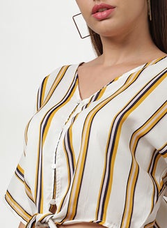 Aila Stripe Printed Crop Top Mustard White Stripes  - Image 2