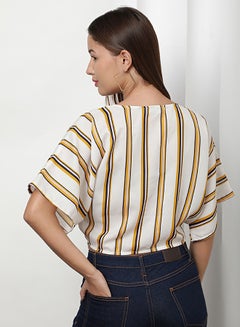 Aila Stripe Printed Crop Top Mustard White Stripes  - Image 4