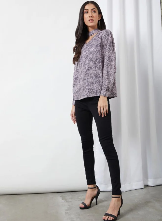 Aila Printed Casual Blouse Top Lilac Aop