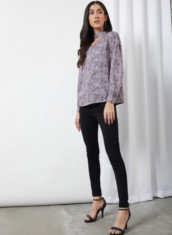 Aila Printed Casual Blouse Top Lilac Aop  - Image 4
