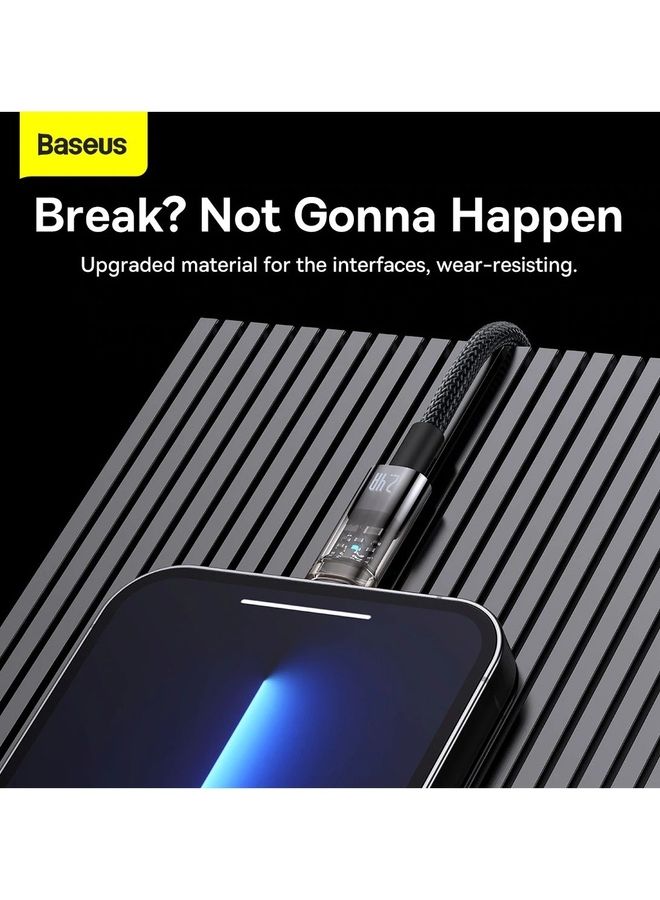 Baseus Explorer Series Auto Power Off Fast Charging Nylon Braided Data Cable USB A With Lightning Connector 2.4A (2m) Black - Image 3