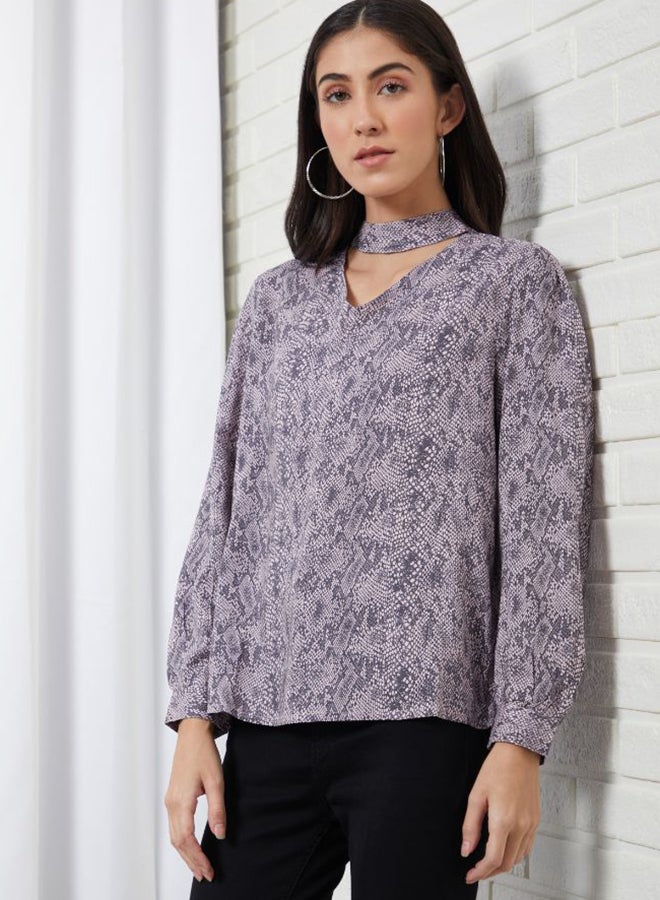 Aila Printed Casual Blouse Top Lilac Aop  - Image 2