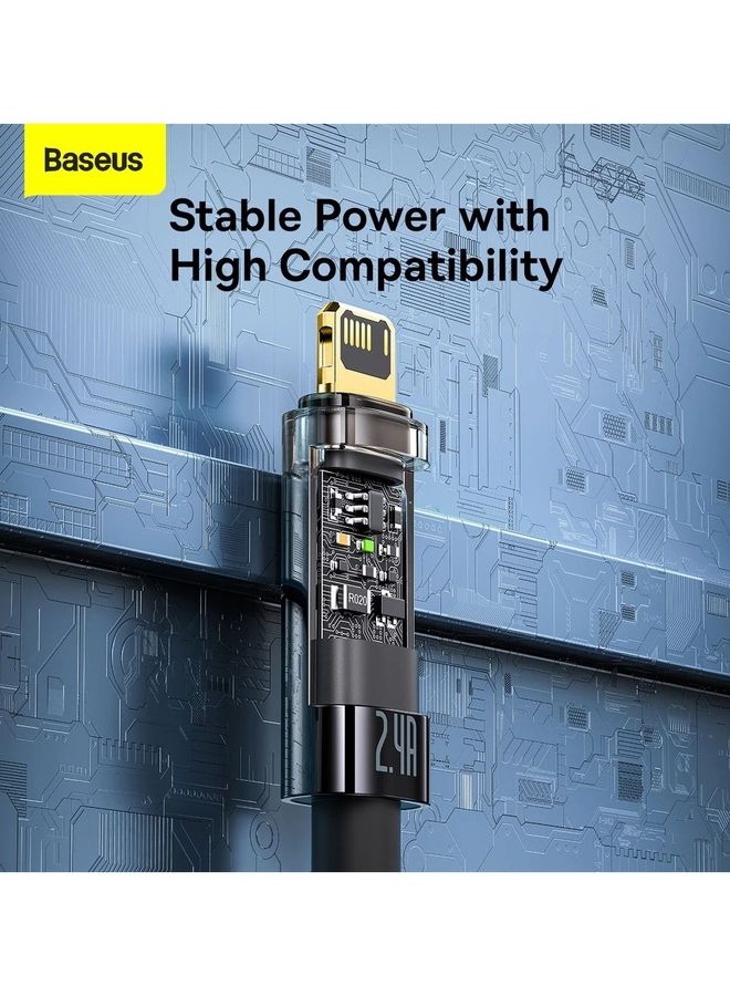 Baseus Explorer Series Auto Power Off Fast Charging Nylon Braided Data Cable USB A With Lightning Connector 2.4A (2m) Black - Image 4