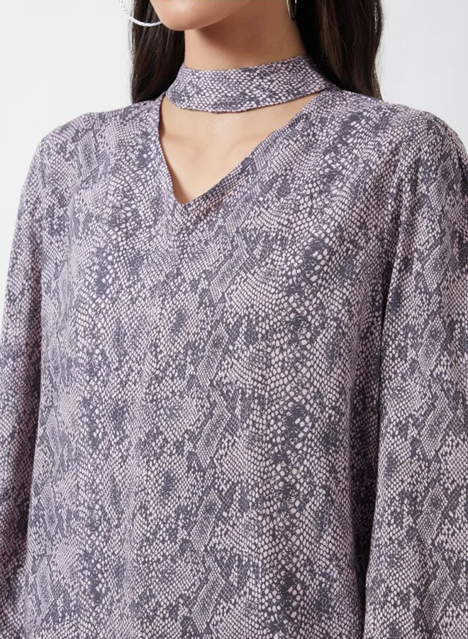 Aila Printed Casual Blouse Top Lilac Aop