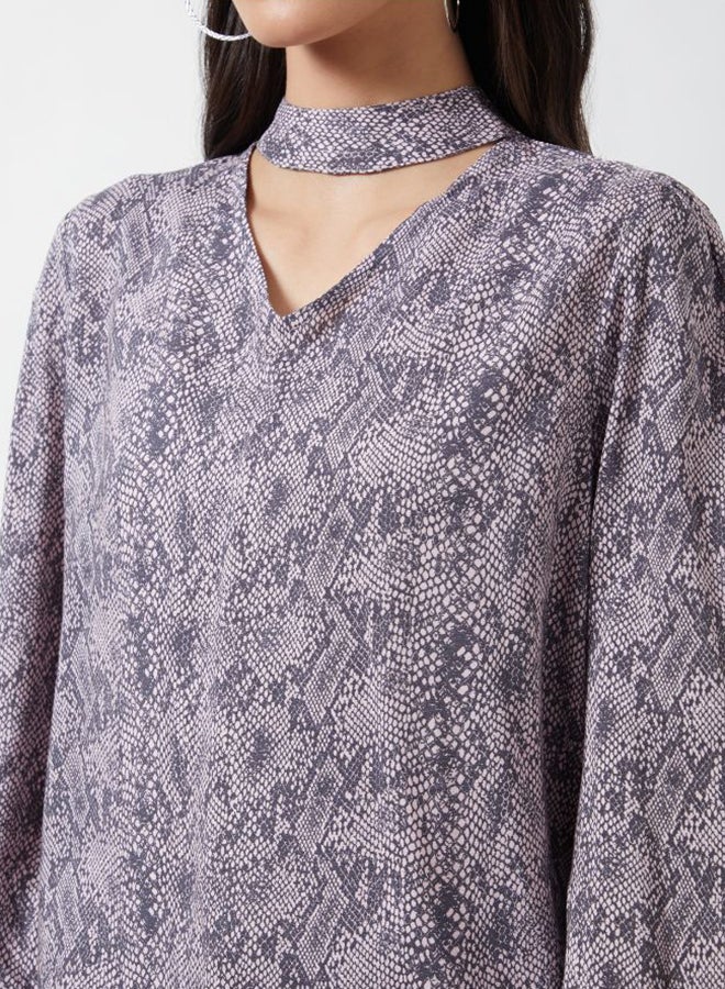 Aila Printed Casual Blouse Top Lilac Aop  - Image 3