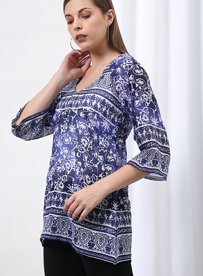 Aila Printed V-Neck Top Blue Aop  - Image 2