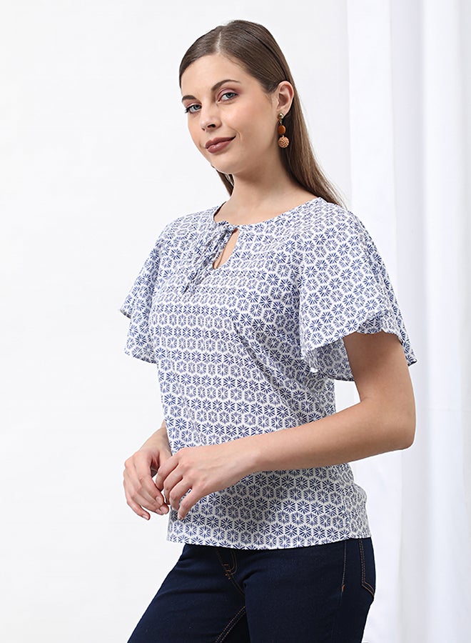 Aila Printed Tie Neck Top White Aop  - Image 3