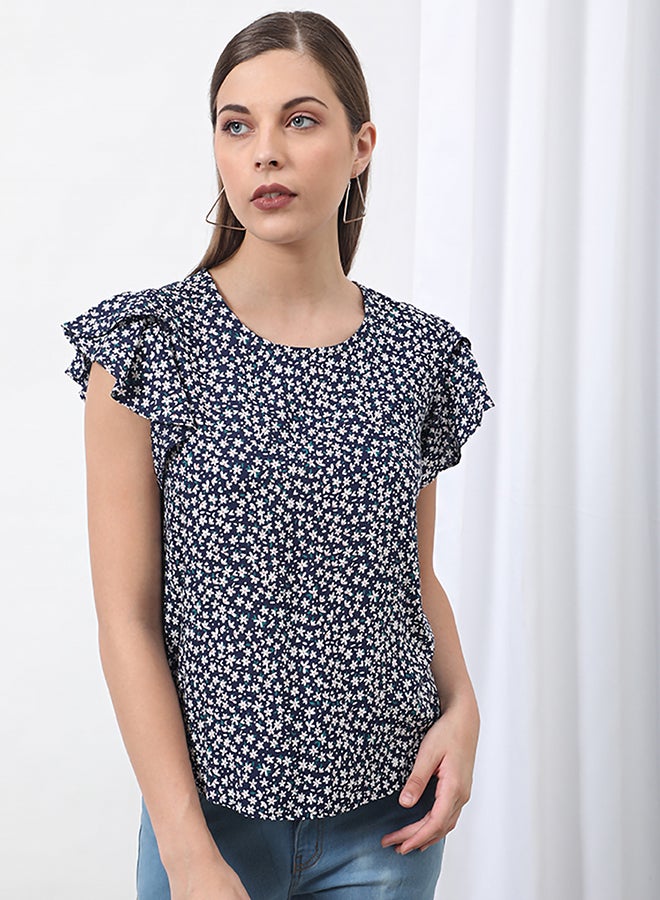 Aila Floral Printed Top Navy Aop  - Image 1