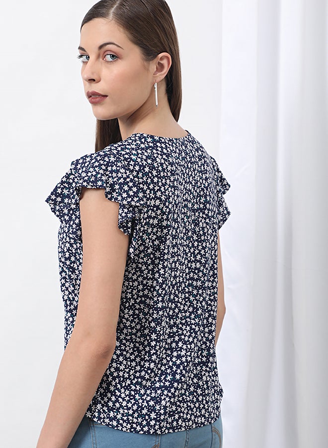 Aila Floral Printed Top Navy Aop  - Image 2