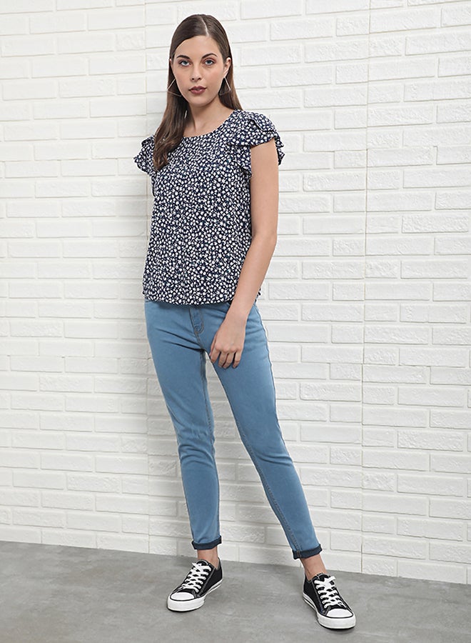 Aila Floral Printed Top Navy Aop  - Image 4