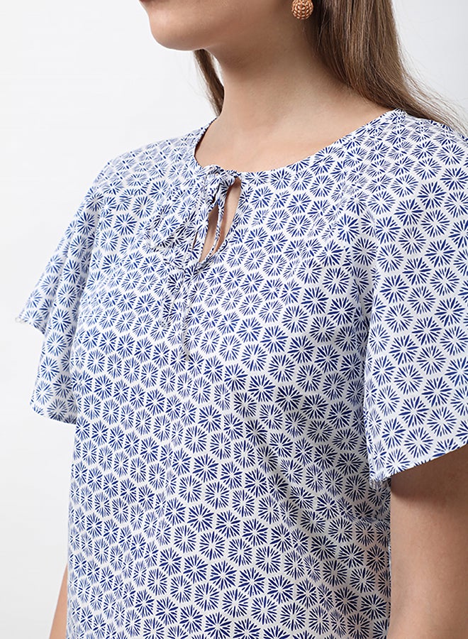Aila Printed Tie Neck Top White Aop  - Image 4