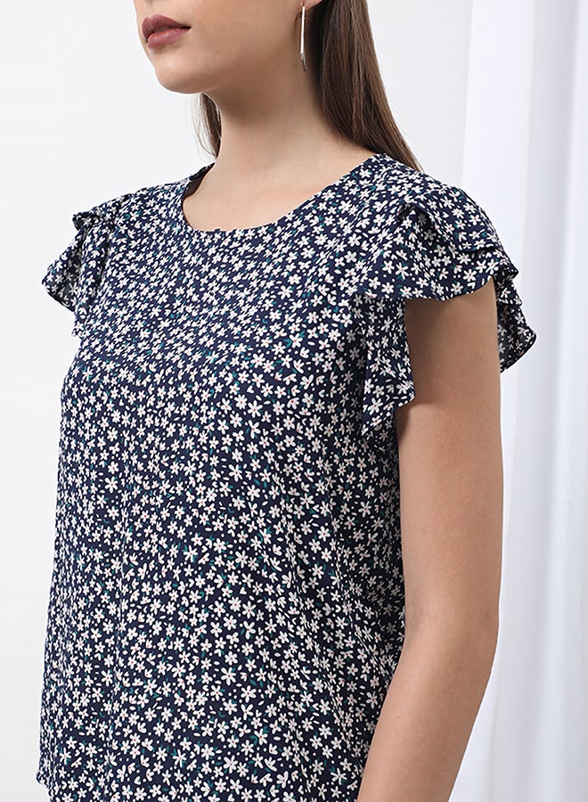 Aila Floral Printed Top Navy Aop  - Image 3