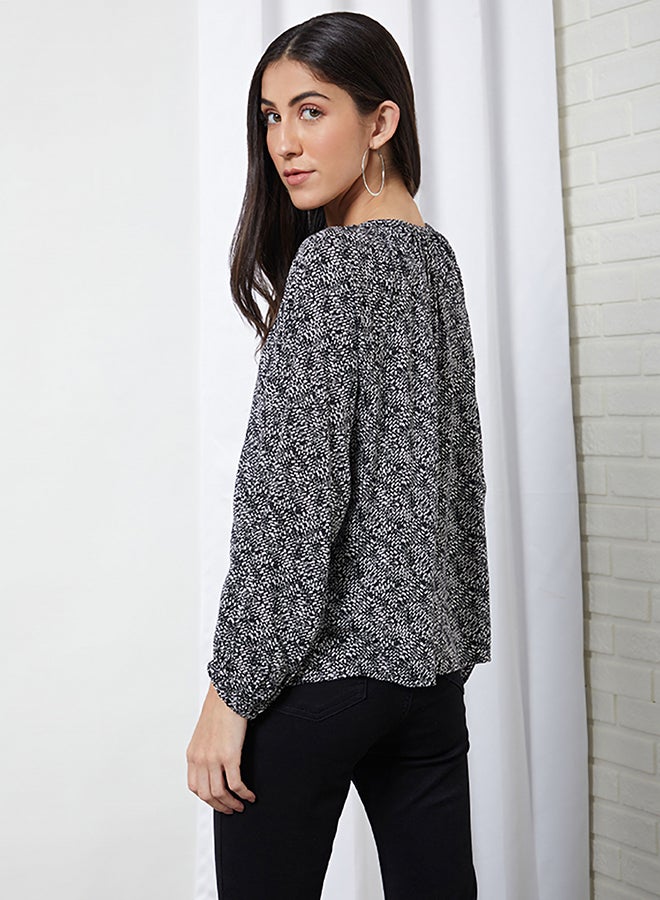 Aila Round Neck Printed Blouse Black Aop  - Image 3