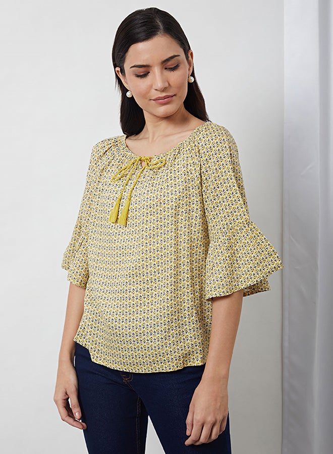 Aila Round Neck Printed Blouse CrÃ¨me Aop  - Image 1