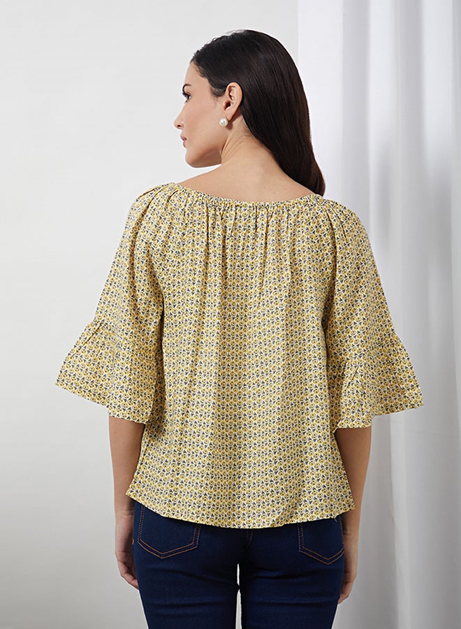 Aila Round Neck Printed Blouse CrÃ¨me Aop  - Image 2