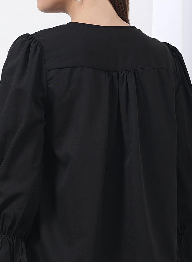 Aila - Plain Design Blouse Top Black Solid - Image 1