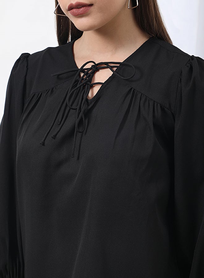 Aila - Plain Design Blouse Top Black Solid - Image 1