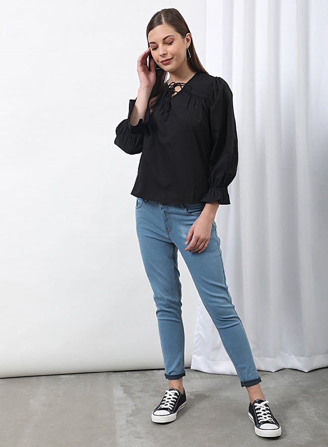 Aila - Plain Design Blouse Top Black Solid - Image 1