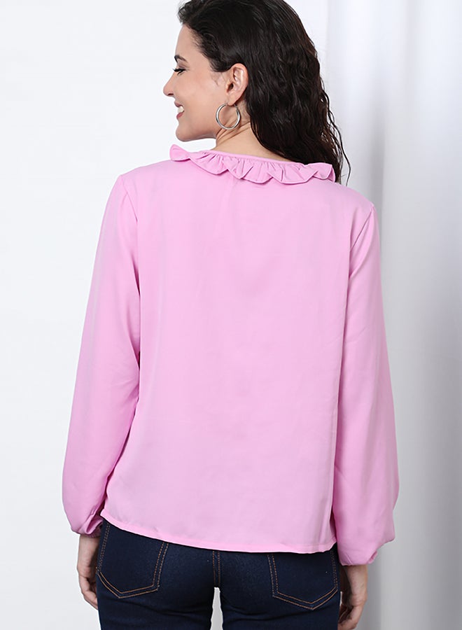 Aila Keyhole Neck Long Sleeve Woven Top Lilac  - Image 5