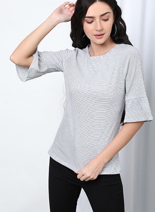 Round Neck Bell Sleeve Woven Top White - v1653320121/N46731426V_1