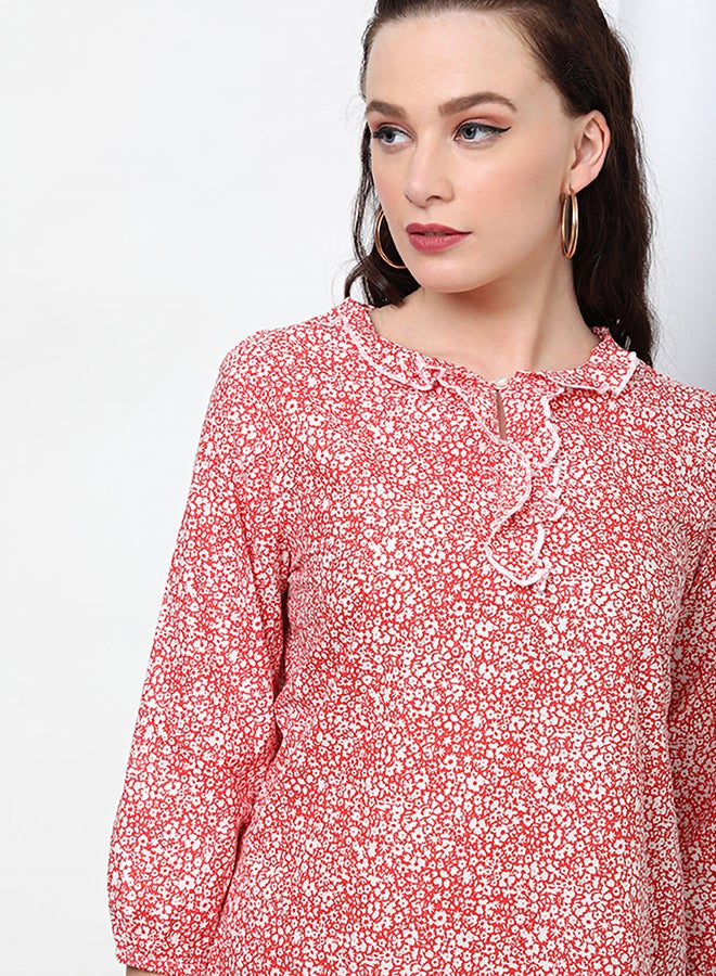 Aila Floral Pattern Keyhole Neck Dress Orange  - Image 5