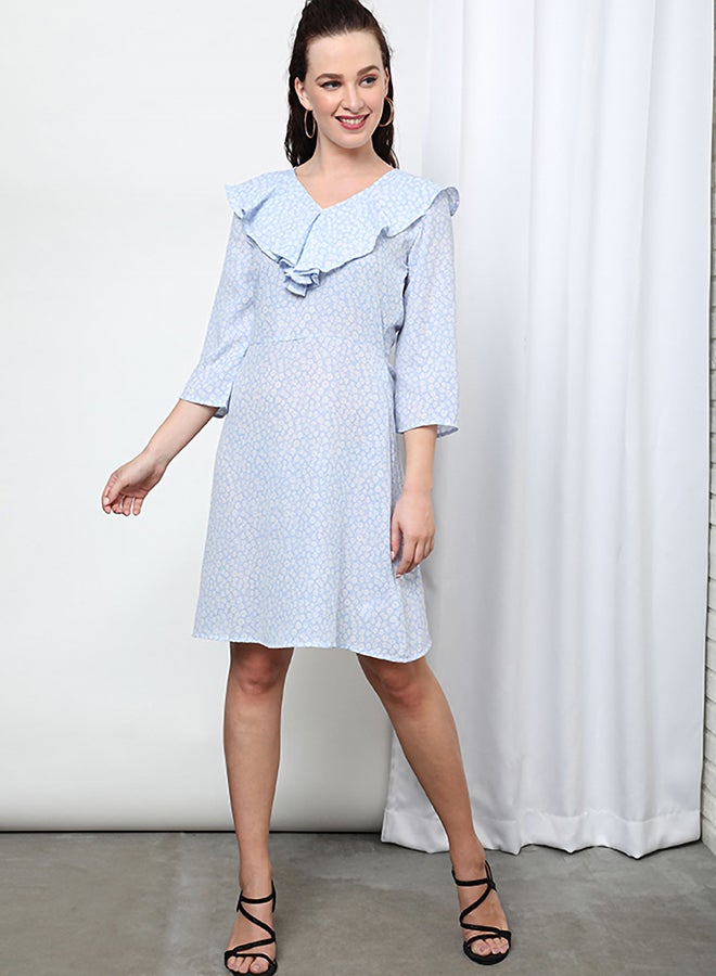 Aila V-Neck Printed Dress Blue  - Image 1