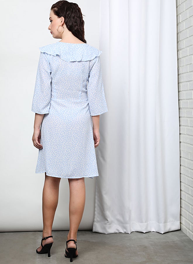 Aila V-Neck Printed Dress Blue  - Image 2