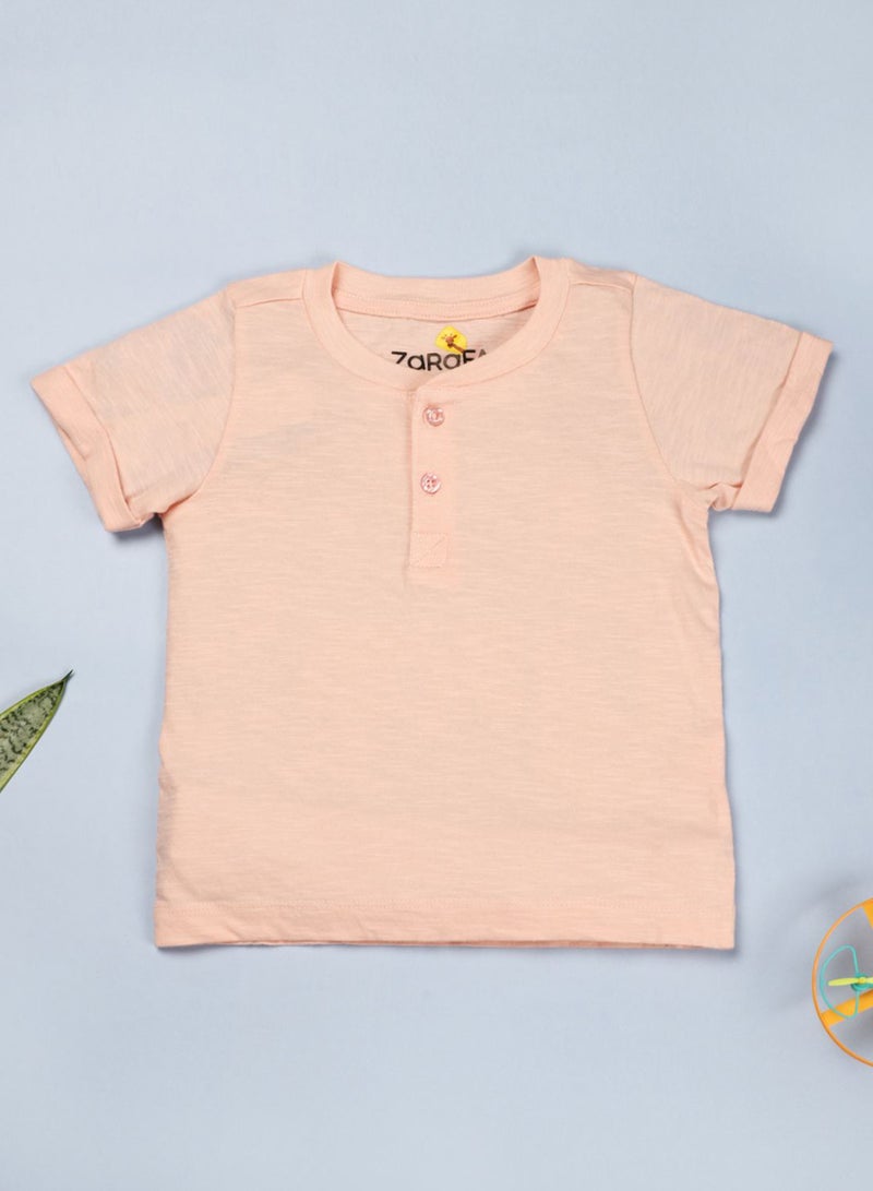 Zarafa Casual Henley Neck T-Shirt Dark Pink  - Image 1