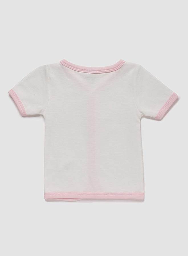 Zarafa Baby Girls V-Neck Short Sleeve T-Shirt White/Pink  - Image 2