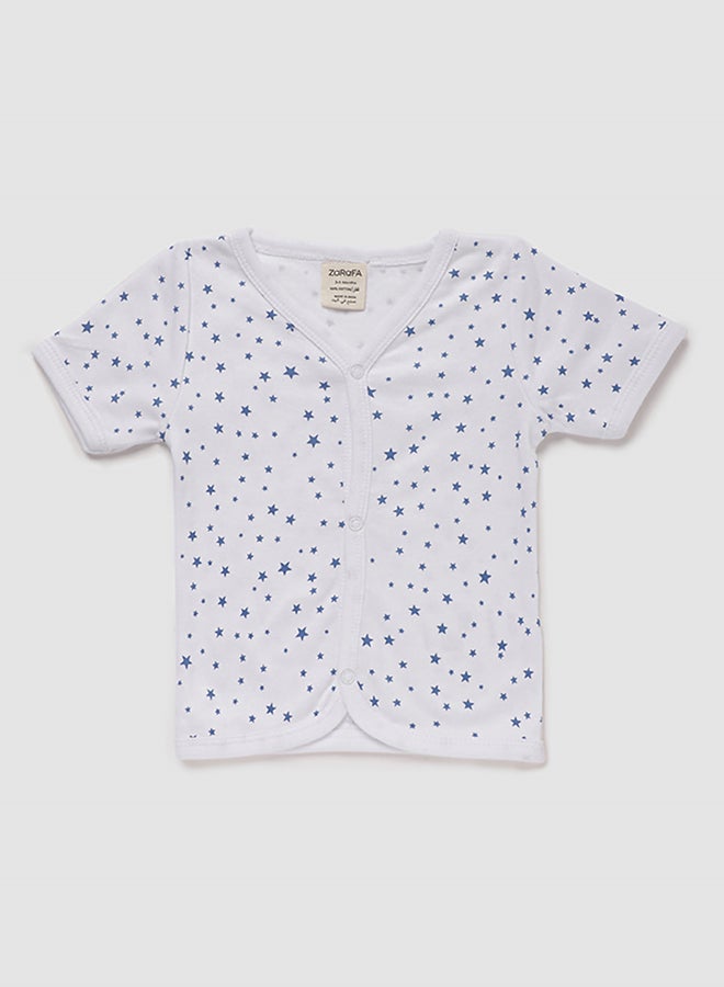Zarafa Casual Printed V-Neck T-Shirt White/Navy Blue  - Image 1