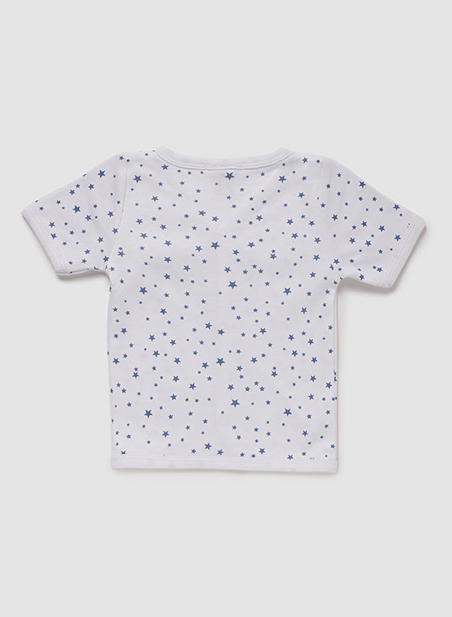 Zarafa Casual Printed V-Neck T-Shirt White/Navy Blue  - Image 2