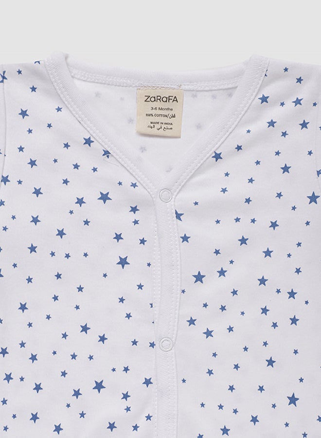 Zarafa Casual Printed V-Neck T-Shirt White/Navy Blue  - Image 3