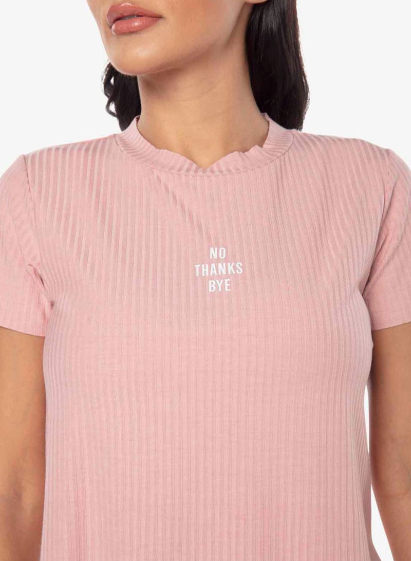 R&B Ribbed Detail Crew Neck Top Dusty Pink  - Image 4
