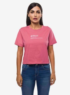 R&B Girl Boss Printed Crop T-Shirt Pink  - Image 1