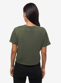 R&B Slogan Printed Crop T-Shirt Olive Green  - Image 3
